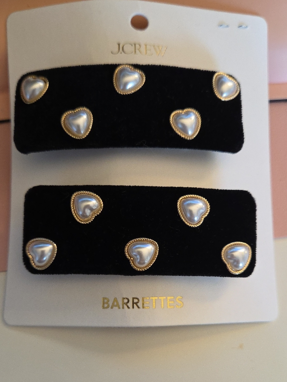 J. Crew Pearl Heart Barrette Duo in Pearl and Gold-Tone